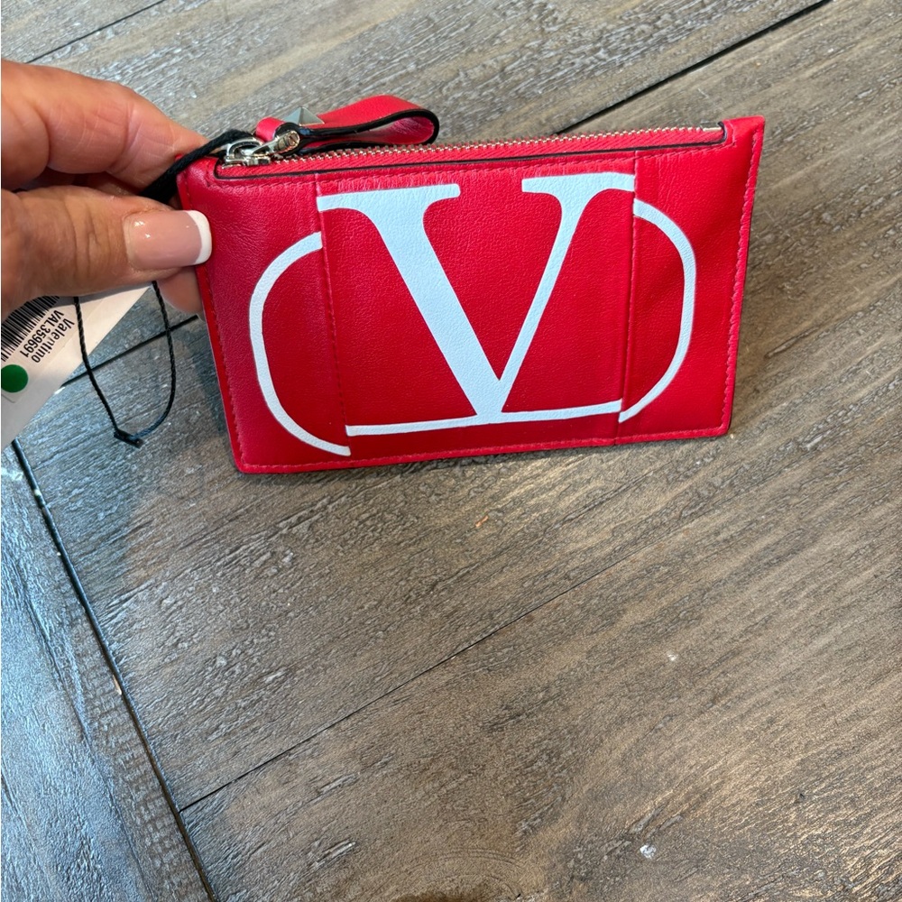 Valentino Red and White Clutch with Bold Logo